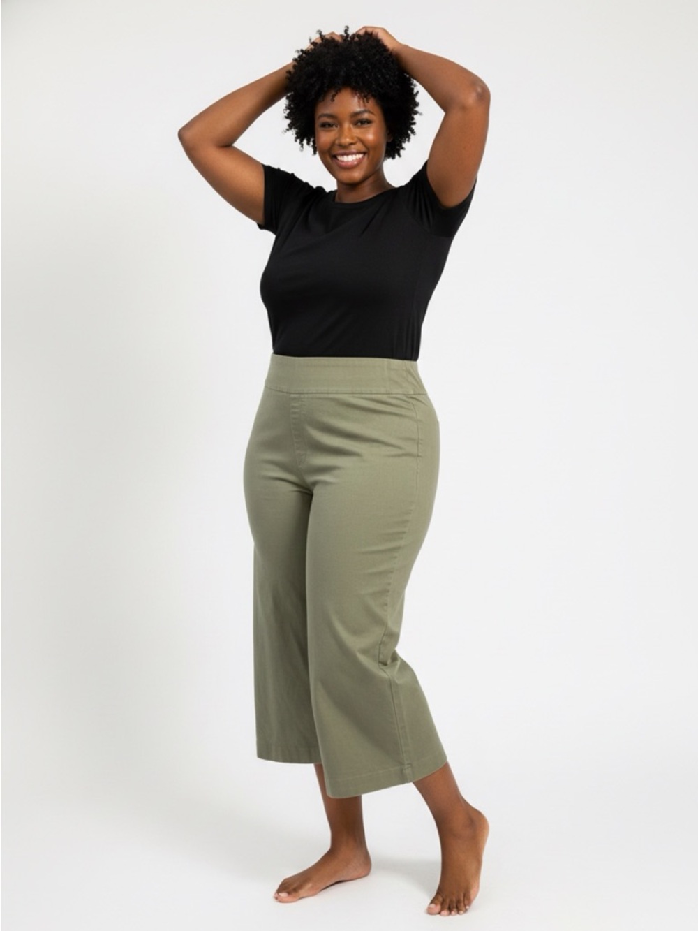 Chico's Olive High-Rise Cropped Wide-Leg Pants